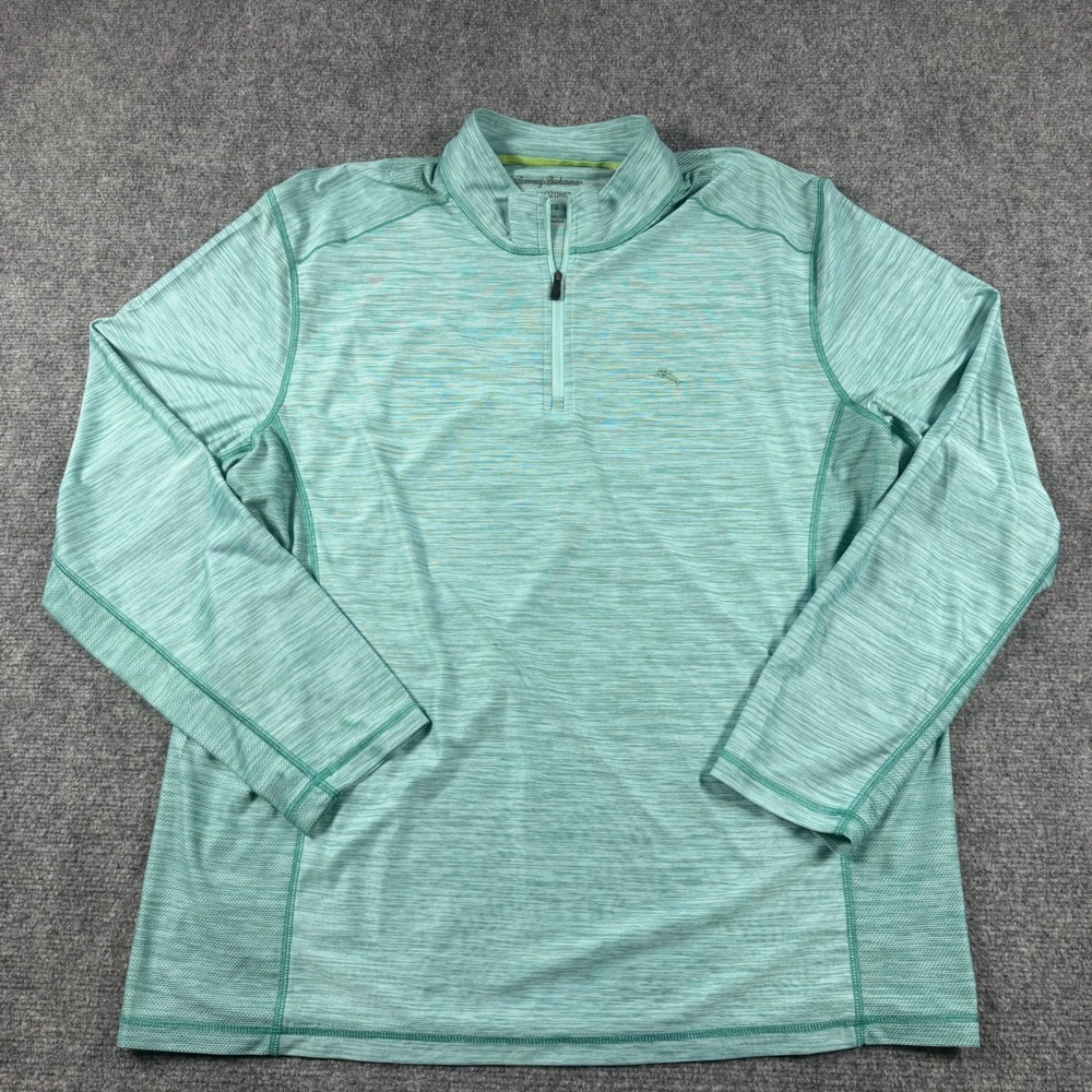 Tommy Bahama Pullover Mens XL Green IslandZone Quarter Zip Space Dye Active